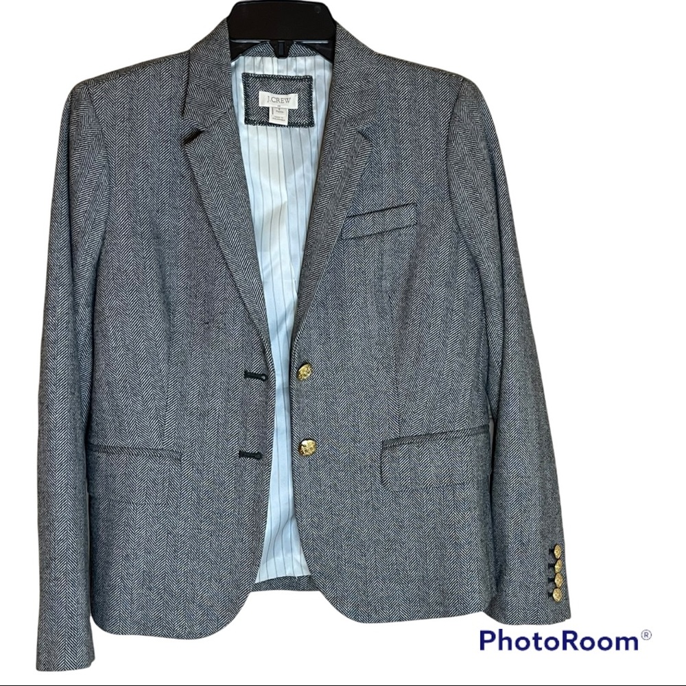 J. Crew Black and White Herringbone Blazer with Gold Buttons